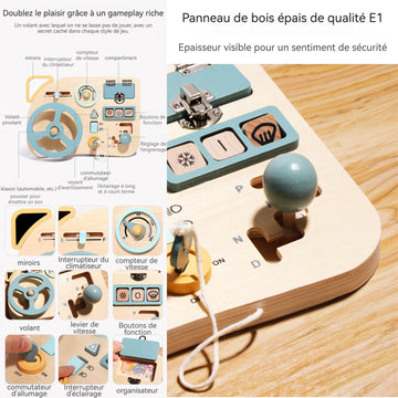 Jouet montessori 20,5x29,5cm busy board le volant simule l'expérience de conduite une variété d'accessoires sûrs et sophistiqués